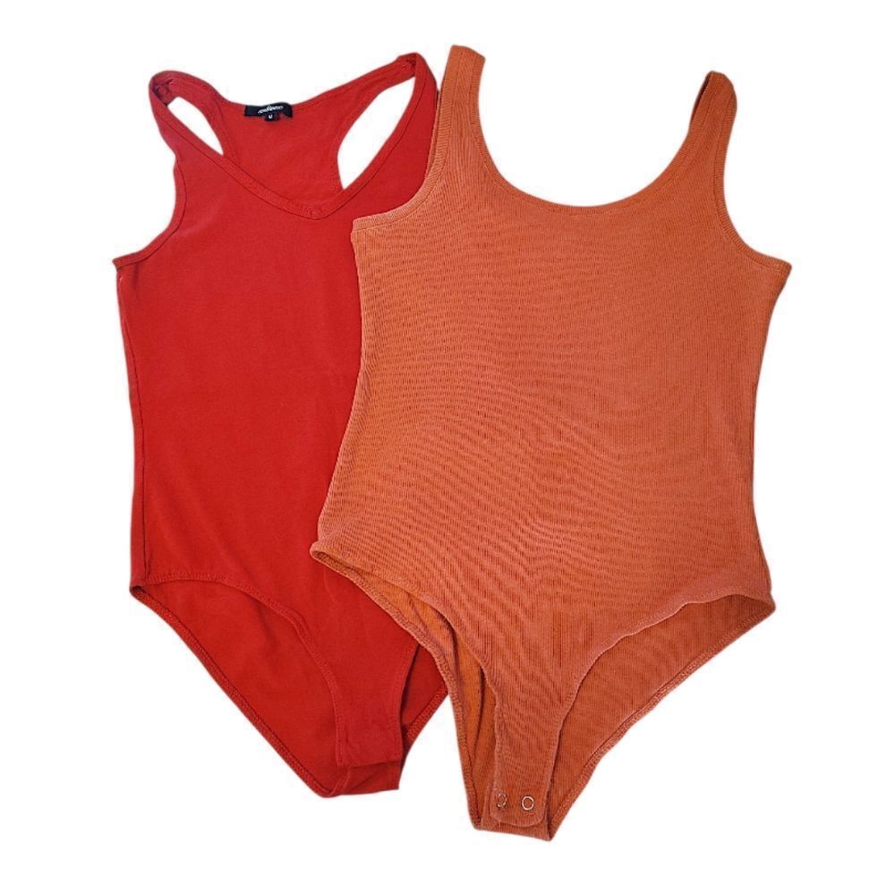 Bodysuit Bundle Of 2 Sleeveless Soft Red & Ribbed Burnt Orange SZ Medium